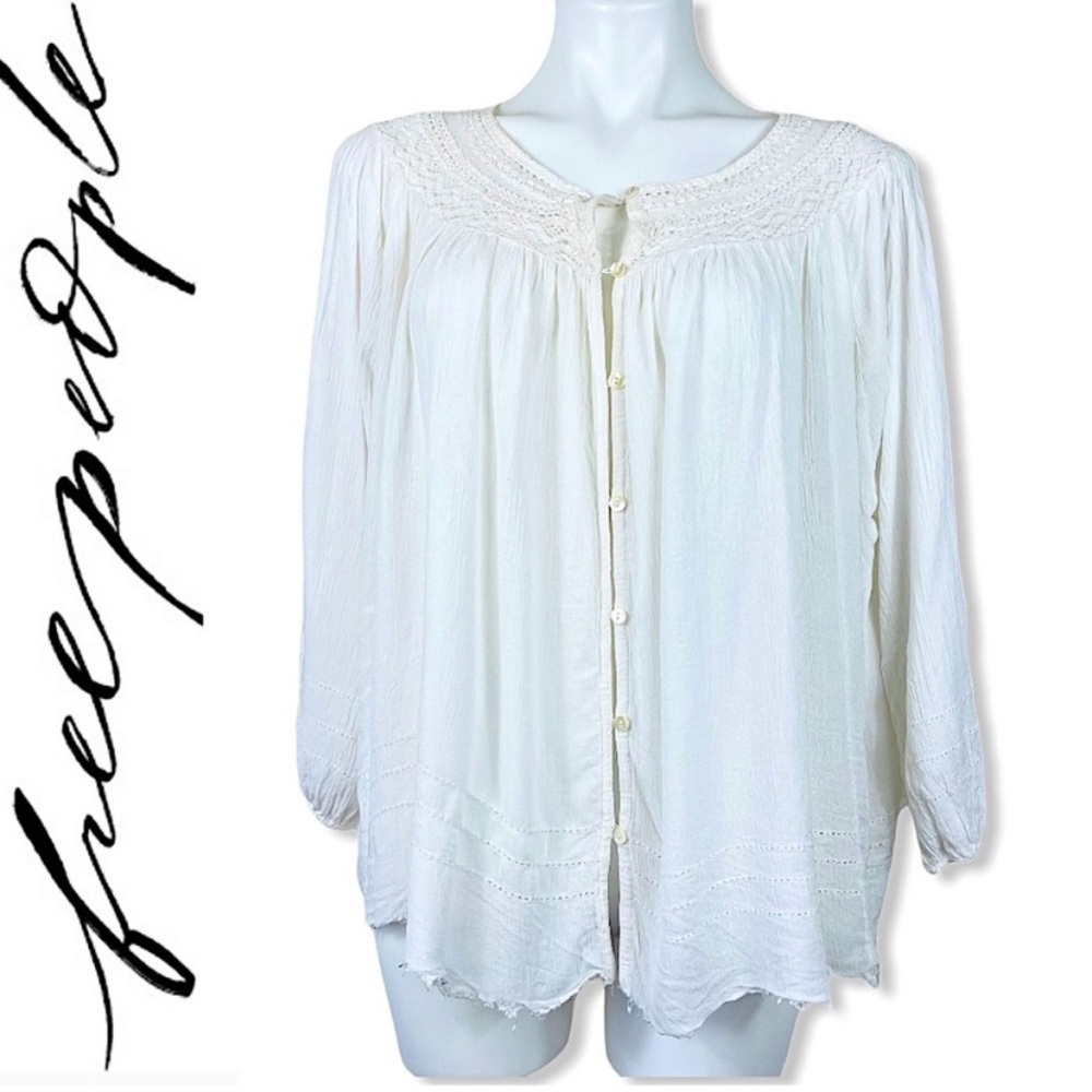 Free People one crochet peasant swing bohemian blouse top - Picture 2 of 9